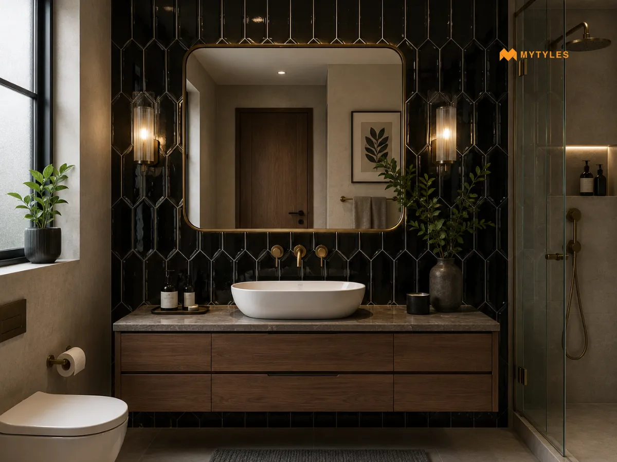Dark Picket Tiles for a Luxury Vanity Wall